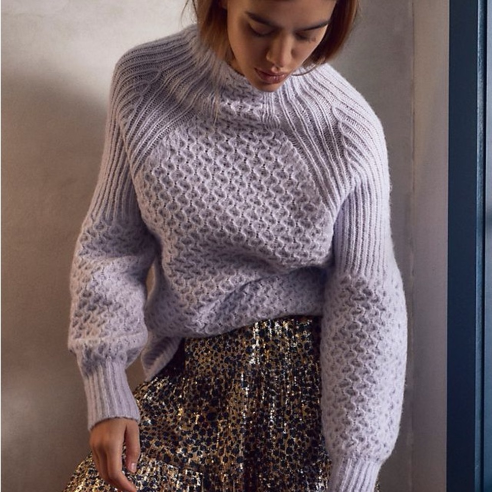 Anthropologie Bia Purple Chunky Knit Mock Neck Turtleneck Oversized Sweater XS